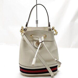 Authentic Gucci Sherry Line White Leather Hand Bag mn653-030326